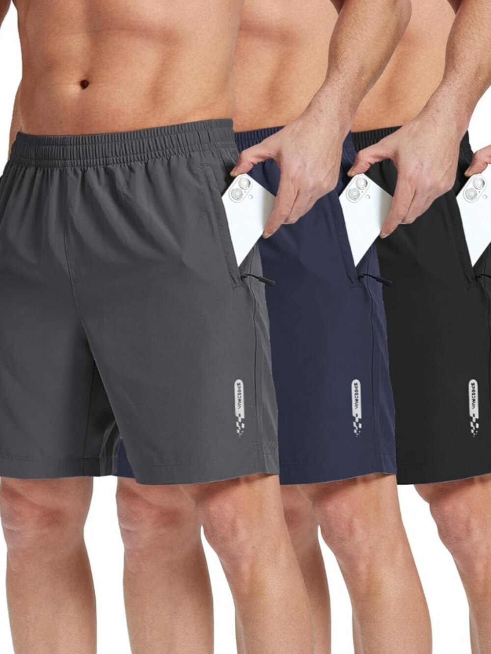 3 Pack Mens Athletic Running Shorts 7" Gym Workout Shorts with Zipper Pockets Li